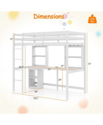 Twin Loft Bed with LED Lights Desk No Box Spring Needed