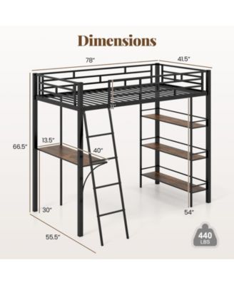 Twin Loft Bed with Desk and Shelves for Kids and Home