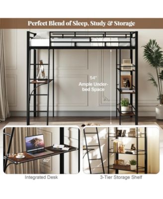 Twin Loft Bed with Desk and Shelves for Kids and Home