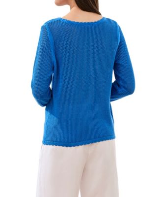 Women's Open-Stitch Embroidered Crew Neck Sweater