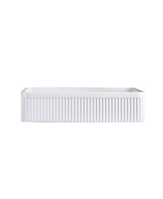 20.1" White Rectangular Ceramic Vessel Sink, Modern Drop-In Bathroom Basin with Vertical Stripe, Contemporary Style