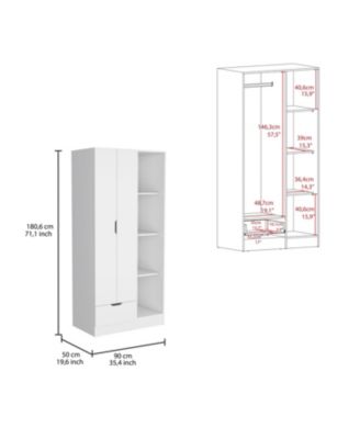 Memphis Wardrobe Armoire with 4-Tier Shelves 1 Drawer Hanging Rod