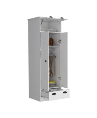 Armoire with 1 Drawer 1 Hinged Drawer Handles Double Door Cabinet and Hanging Rod for Bedroom Storage