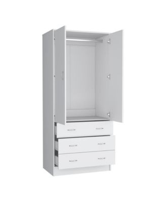 Ramey Armoire Bedroom Storage Organizer with Hanging Rod Three Drawers and Stylish Handles