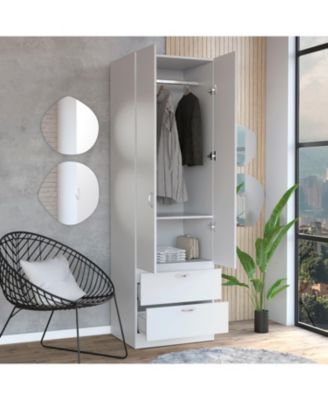 76 Inch High Armoire Wardrobe Closet with 2 Drawers Double Door Cabinet Shelf and Hanging Rod Bedroom Storage Organizer