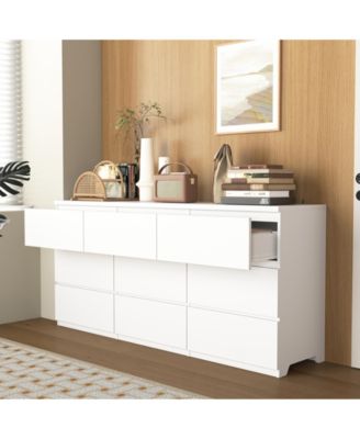 Modern 8 Drawer Dresser with Silver Handles for Bedroom Living Room Storage