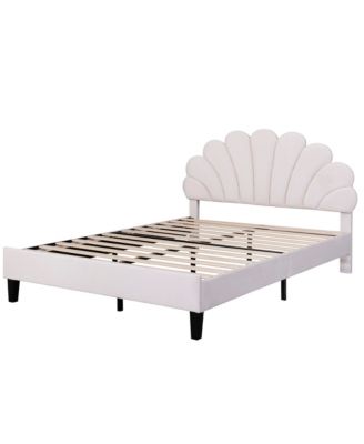 Upholstered Platform Bed Flower Pattern Velvet Headboard No Box Spring Needed