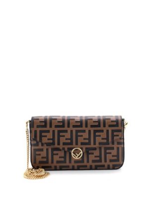 F is Fendi Envelope Clutch on Chain Zucca Embossed Leather
