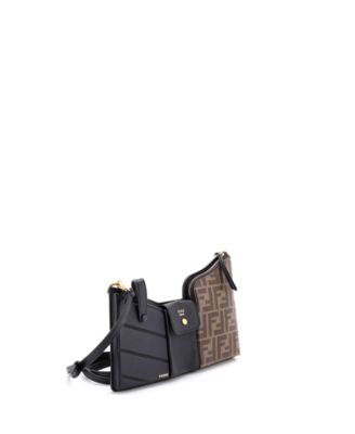 Mini Bustine 3 Pockets Crossbody Bag Leather and Zucca Coated Canvas