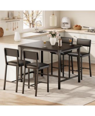 Dining Table Set for 4 W/Footrest & Backrest,  Kitchen Table Set with Corner Protector, for Small