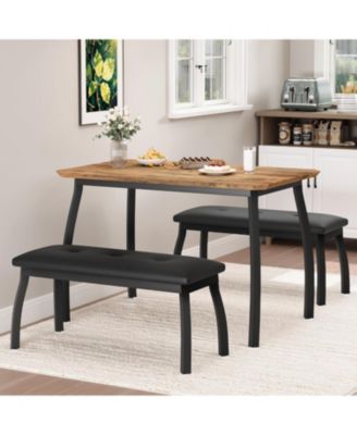 Dining Table Set for 4, Metal Frame Kitchen, 3Pcs Dining Room Table Furniture for Apartment, Studio, Home, Easy Assembly