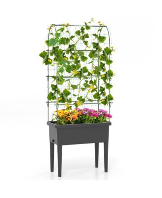 Raised Garden Bed w/ Trellis Water Level Observer Drainage Holes Climbing Net