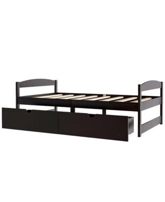Espresso Wood Platform Bed with Two Storage Drawers Space Saving Design for Bedroom