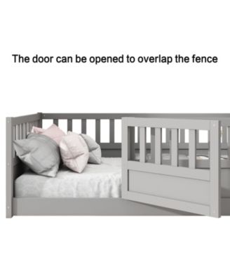 Montessori Wooden Floor Bed With High Security Barrier And Door For Kids Bedroom