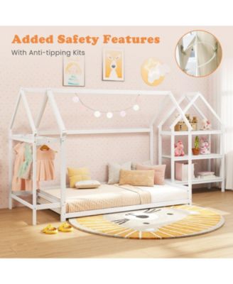 Twin Montessori Floor House Bed with Detachable Storage Shelves