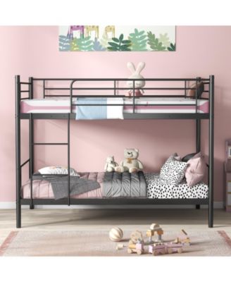 Metal Bunk Bed with Ladder and Full Length Safety Guardrails