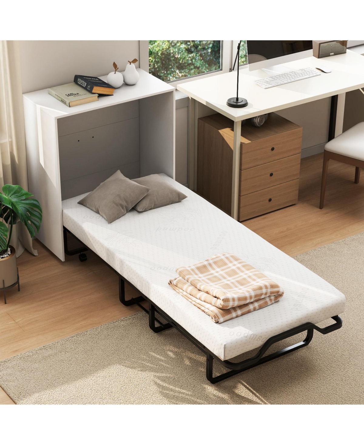 Sugift Cot Size Murphy Bed Folding Design with Lockable Wheels