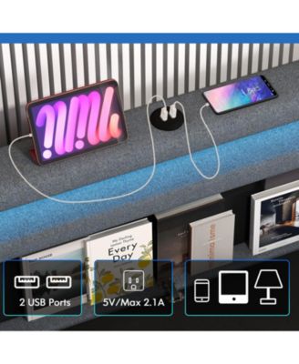 Bed Frame with Storage Headboard and Wooden Slat Support