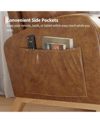 High Backrest Rocking Chair, Modern PU Leather Upholstered, Wood Legs, Lounge for Living Room, Bedroom