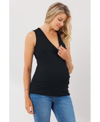 Maternity Sleeveless Ruched V-Neck Wrap Nursing Tank Top