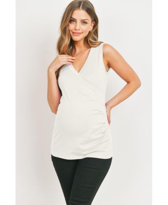 Maternity Sleeveless Ruched V-Neck Wrap Nursing Tank Top
