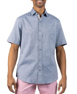 Men's Yarn Dyed Melange Linen Short Sleeve Shirt