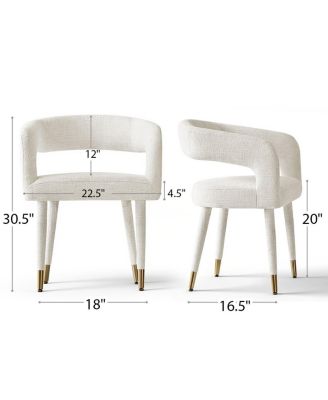 Chenille Upholstered Dining Armchairs Set of 2 with Curved Back
