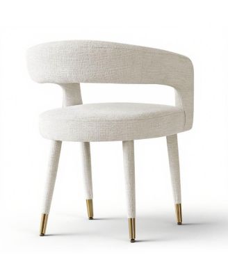 Chenille Upholstered Dining Armchairs Set of 2 with Curved Back