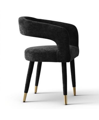 Chenille Upholstered Dining Armchairs Set of 2 with Curved Back