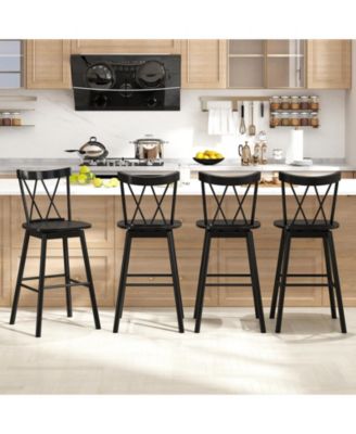 Windsor Bar Stool Set of 2 29'' Swivel Rubber Wood Dining Chairs Spacious Seat