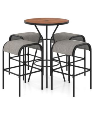 5-Piece Patio Round Bar Table Set with 1.6 Inch Umbrella Hole