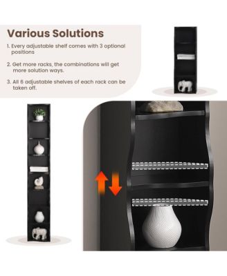 8-Tier Tall Narrow Bookshelf - A Wavy Border Design, Adjustable Shelves, Freestanding Display Bookcase for Living Room, Home Office