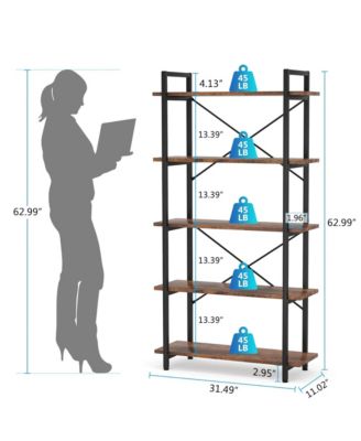 5 Tier Bookshelf, Industrial Etagere Bookcase, Open Design Display Shelf Unit with Heavy-Duty Metal Frame for Living Room, Home Office, Study