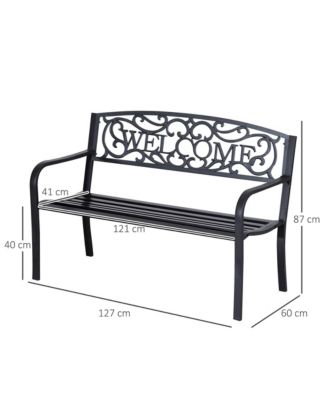  Outdoor Metal Bench, Garden Bench with Slatted Seat, Patio Bench
