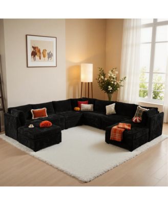 9-Piece Modular Sectional Sofa Couch with Chaise Ottomans, Comfy Plush Corduroy Cloud Couches, Modern Deep Seat Sofas Set for Living Room