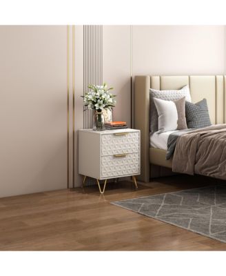 Versatile Neutral Nightstand with 2 Drawers Modern Bedroom Furniture Bedside End Table