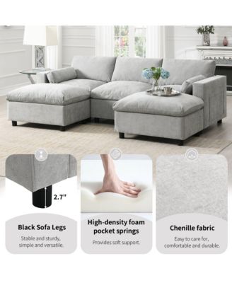 86.5'' Chenille Modular Sectional Sofa with Storage Pockets, 5 Seat U Shaped Couch Set with Pillows,Free Combination