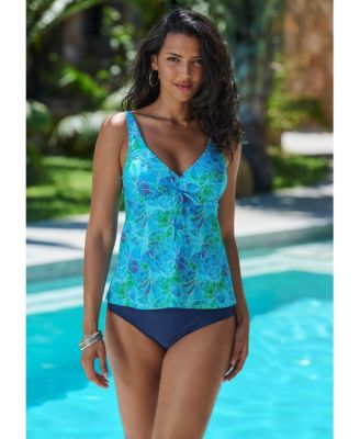 Women's Tropical Print Underwire Tankini Swimsuit Top Cup Sizing