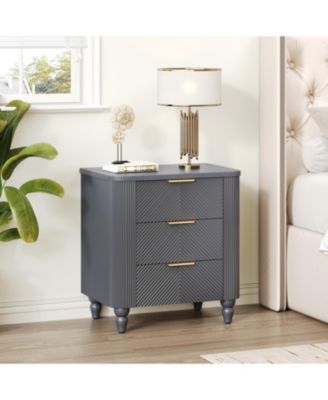 Elegant Modern Wooden Nightstand with 3 Drawers Neutral Finish Bedside Table for Bedroom Living Room