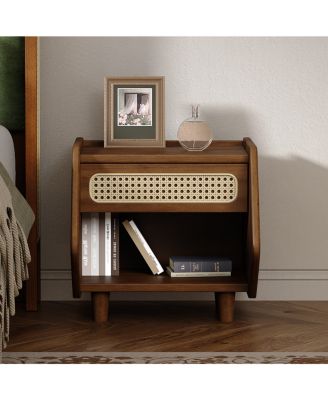 Elegant Modern Wooden Nightstand with Storage Space Natural Finish Bedside Table for Bedroom Living Room