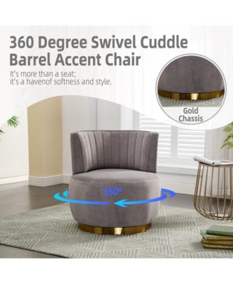 Velvet Swivel Barrel Chair - Modern Upholstered Accent Chair, Round Armchairs with Gold Base for Living Room, Bedroom