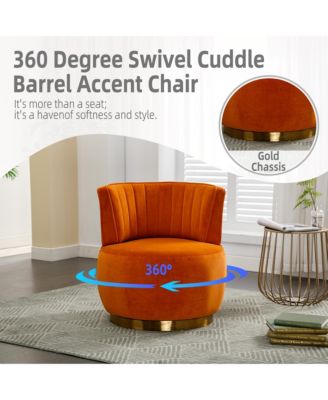Velvet Swivel Barrel Chair - Modern Upholstered Accent Chair, Round Armchairs with Gold Base for Living Room, Bedroom