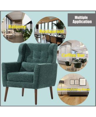 Chenille Accent Chair, Modern Upholstered Armchair with Waist Pillow and Tapered Wooden Legs for Living Room, Small Space