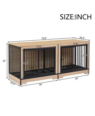 Double Room Dog Crate Furniture – XL Wooden Kennel with Trays for 2 Large Dogs