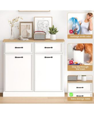 Trash Cabinet Tilt Out, Hidden Trash Storage Cabinet 10 gal, Freestanding White Garbage Can Cabinet for Kitchen Dining Living