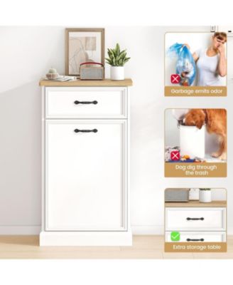 Trash Cabinet Tilt Out, Hidden Trash Storage Cabinet 10 gal, Freestanding White Garbage Can Cabinet for Kitchen Dining Living