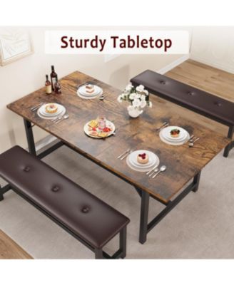 3 Piece Extendable Dining Table Set for 4–6, Rectangular Kitchen Table with 2 Upholstered Benches for Apartment Dining