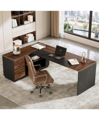 L Shaped Executive Desk with File Cabinet, 78.7'' Extra Large Home Office Desk with Drawers, Professional Spacious Workstation
