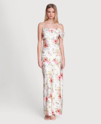 Women's Floral Satin Bias Cut Maxi Dress