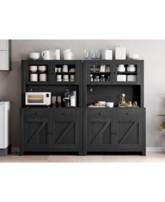 Kitchen Cabinet with Microwave Stand & Drawers, Large Storage Hutch with Adjustable Shelves, Freestanding Coffee Bar Station for Kitchen